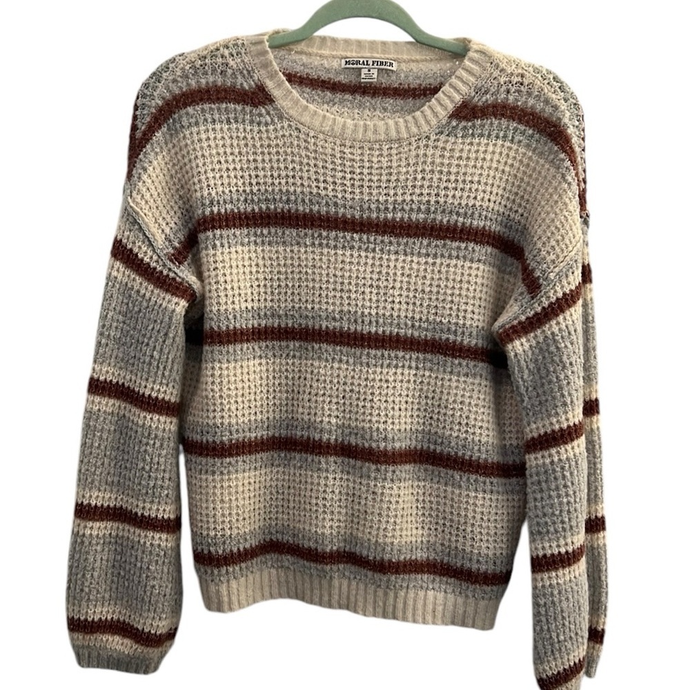 Moral Fiber Striped Crew Neck Sweater Size Small